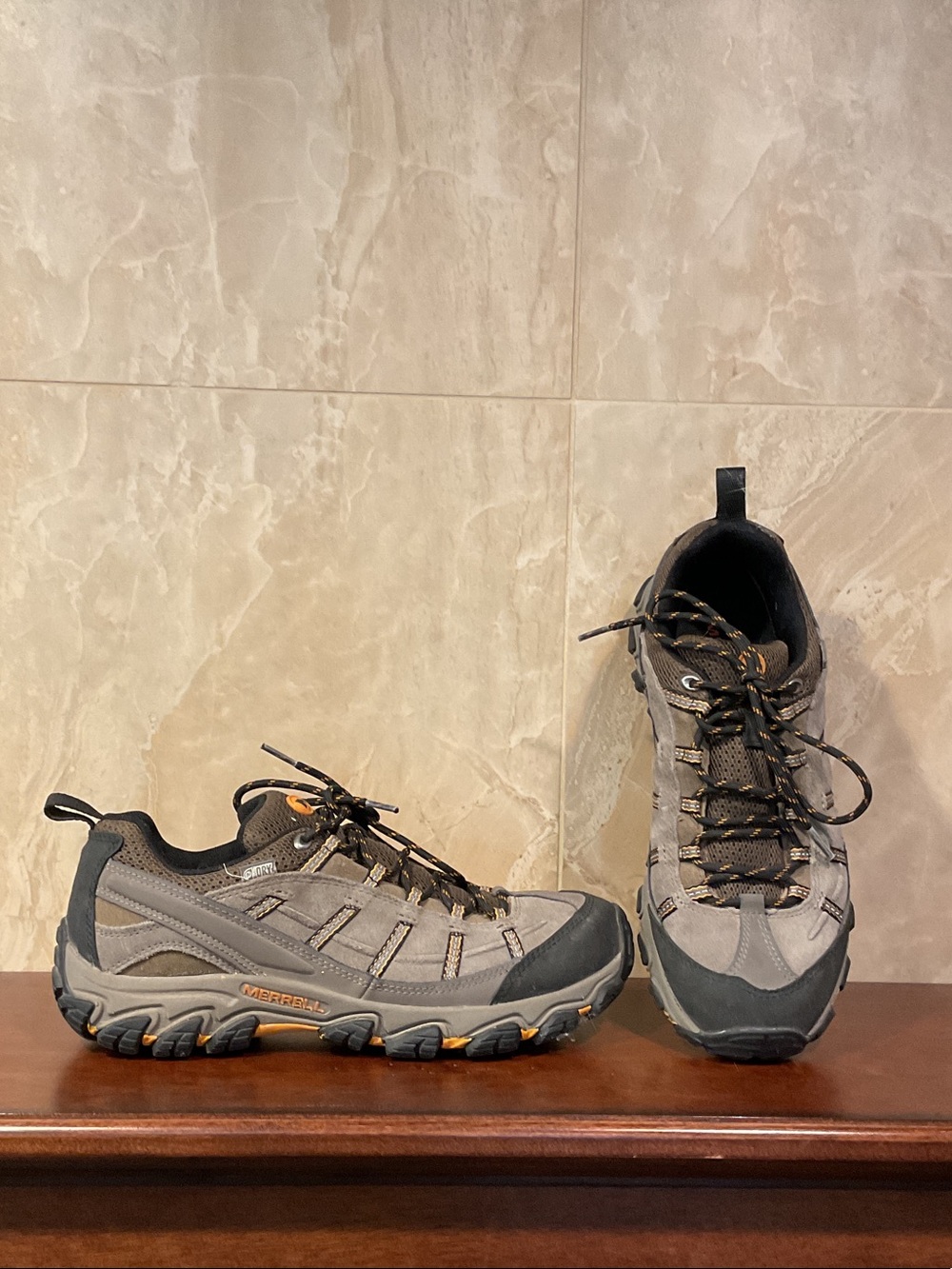 Merrell Gray and Orange Men's Trail Hiking Sneakers, Size 8.5
